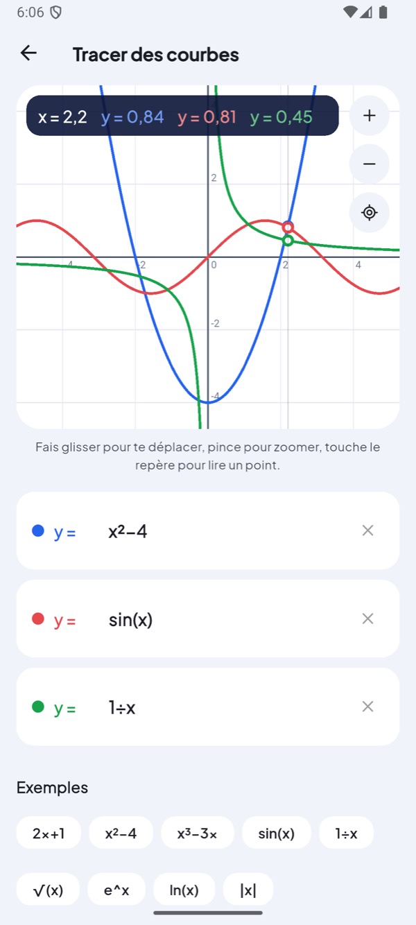 Traceur de courbes avec trois fonctions