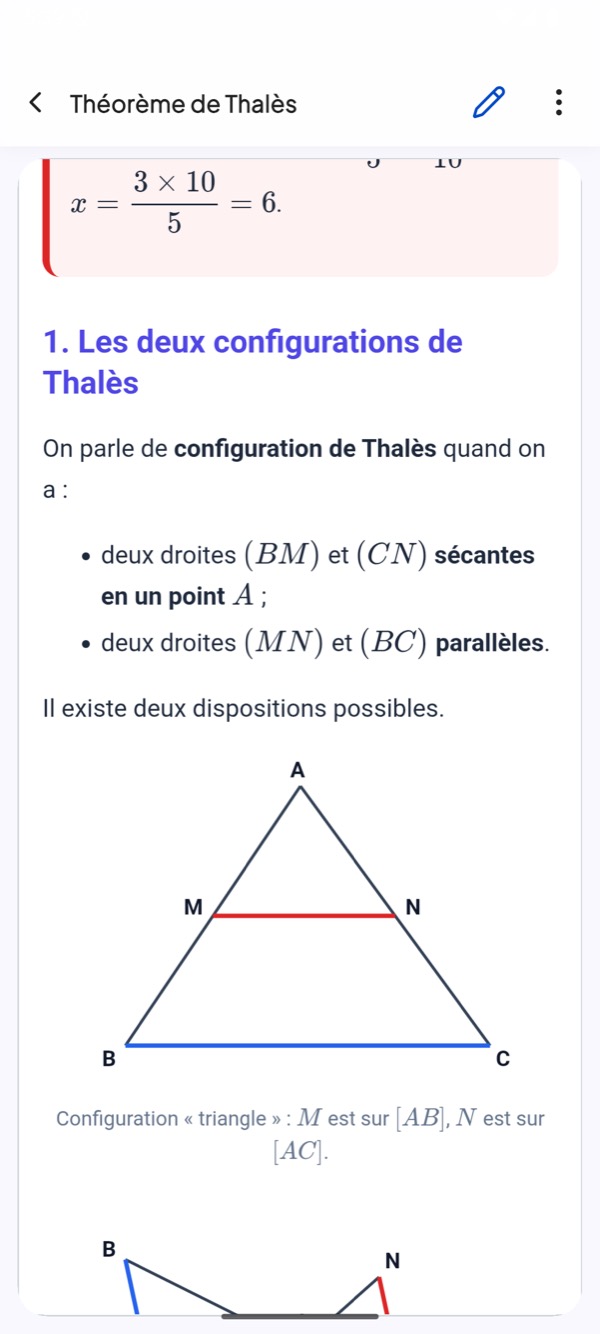 Cours du théorème de Thalès avec une figure