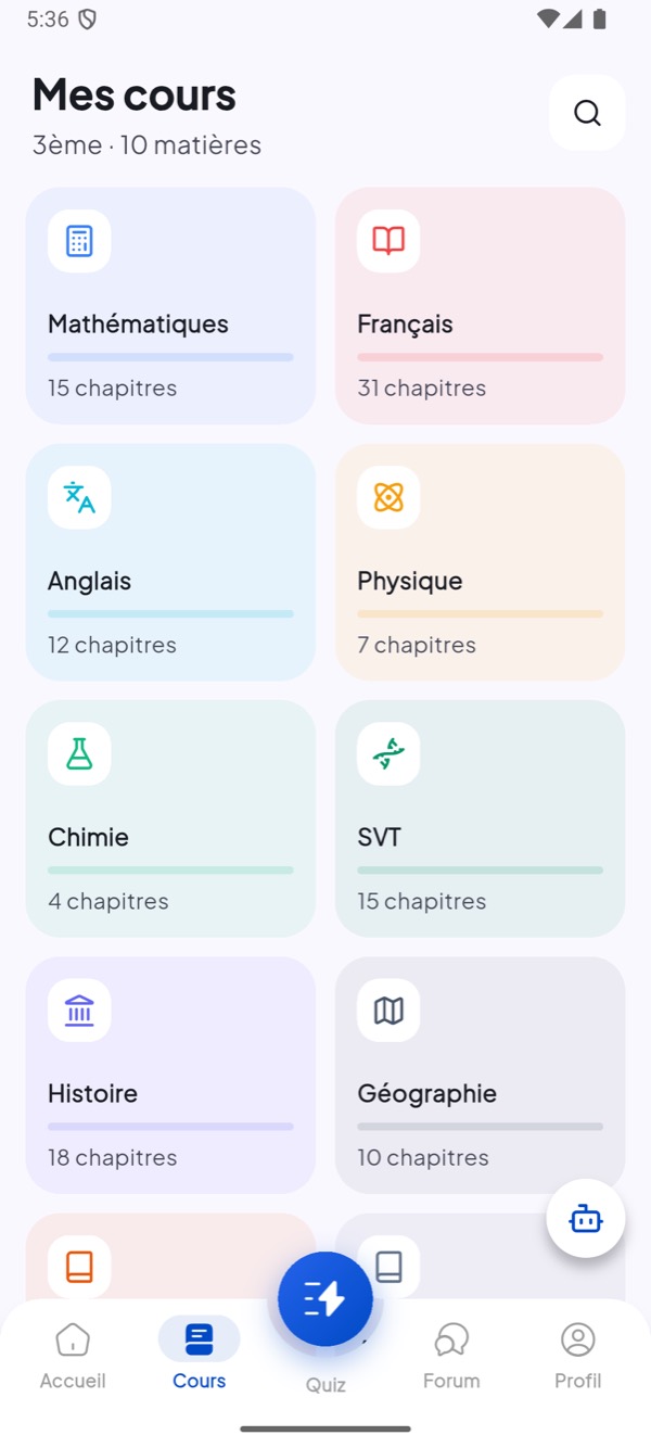 Liste des matières de 3ème